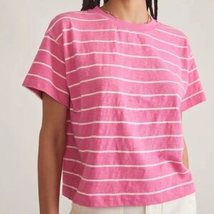 EUC Marine Layer Sadie Slub cotton Crop Tee Pink White Stripe Women's size Large